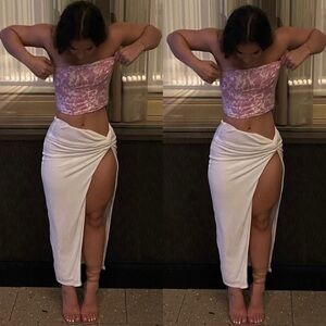 Pink Crushed Velvet Strapless Crop Top - Unbranded